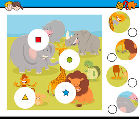 match pieces puzzle with safari animals