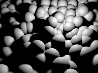 3d rendering of white spheres on a dark background