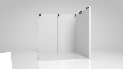 3d rendering of a white exhibition stand with light for different uses