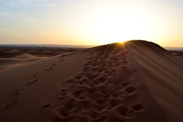 Dunas del Sahara, Marruecos, atardecer