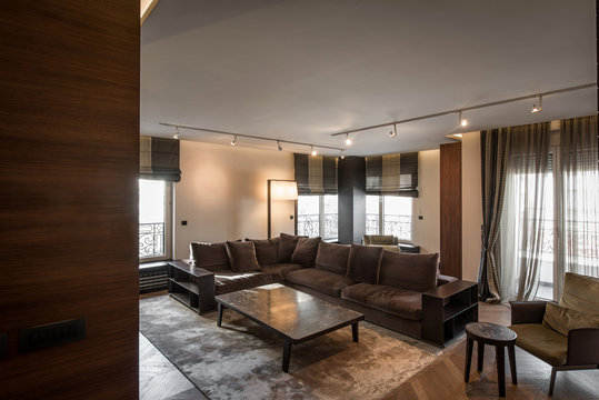 Interior of a luxury villa, modern open plan living room