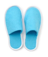 Top view of blue soft slippers