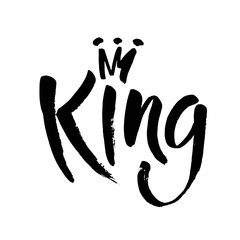 Hand lettering . Word King and crown isolated on white background. Decorating of invitations,greeting,cards , t shirts. Vector ink illustration