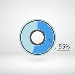 55 percent pie chart isolated symbol. Percentage vector infographics. Circle diagram sign. Business illustration icon for marketing project, finance, financial report, web, concept design, download