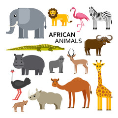 African or zoo animals. Cute cartoon characters. Vector illustration.