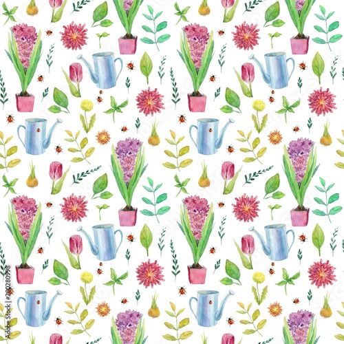 seamless pattern floral garden spring or summer watering can how to wrap flower pots with paper