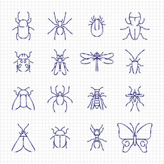 Sketch drawing line insect icons collection © MicroOne