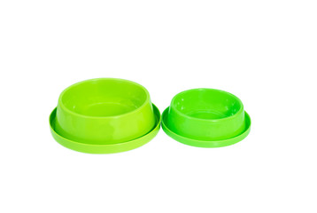 Pet bowl of green and two size on isolated white background.