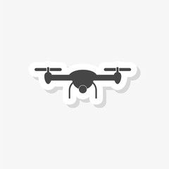 Quadcopter and flying drone sticker, simple vector icon