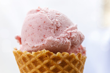Ice cream strawberry macro .