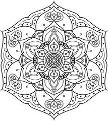 mandala-hand drawing-black-and-white-Decorative mandala isolated on white background. Indian ornament. Vector illustration. Hand drawn background.