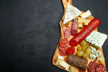 Cold meat cheese plate with salami sausage and cheese