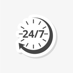 Twenty four hours open sticker, simple vector icon