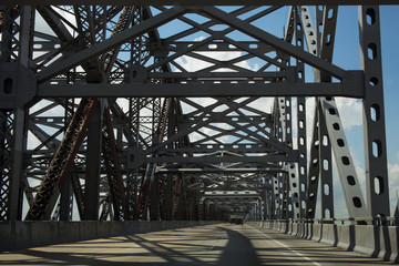 Driving across the Huey P. Long Bridge over the Missssippi River in Louisiana, USA; Concept for...