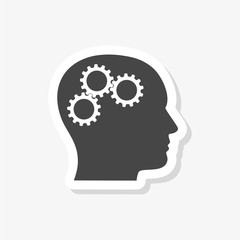 Head with gears concept sticker, simple vector icon