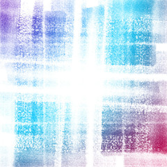 Abstract watercolor hand painted brush strokes. Plaid striped background. Light blue and white brush strokes.
