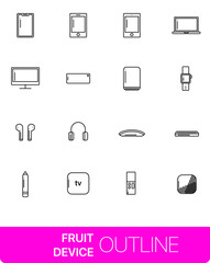 basic thin line icons of fruit electronic device, used for minimal design.