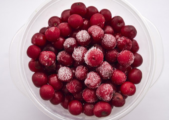 cherry in a transparent bowl, top view