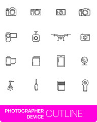 basic thin line icons of photographer device, used for minimal design.