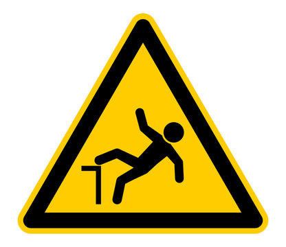 wso326 WarnSchildOrange - german - Warnzeichen: Warnung vor Absturzgefahr - english - warning sign - risk of falling / fall hazard - triangular yellow - xxl g5994