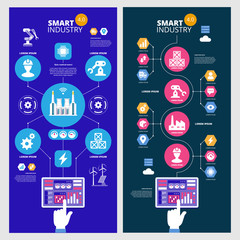 Infographics Smart industry 4.0. Artificial intelligence. Set of vector banners.