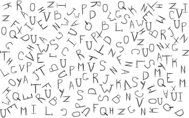 English alphabet arranged in a chaotic manner
