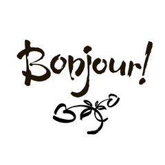 Bonjour card or poster. Lettering. Ink illustration. Modern brush calligraphy. Isolated on white background.
