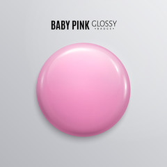 Blank baby pink glossy badge or button. 3d render.