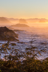 Sunrise in pastel colour.  Pacific Ocean coast near Ucluelet, BC.