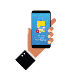 smartphone with travel sign on it in hand illustration