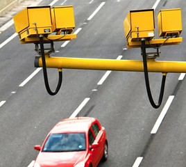 speeding cameras overlooking the motorway stock photo