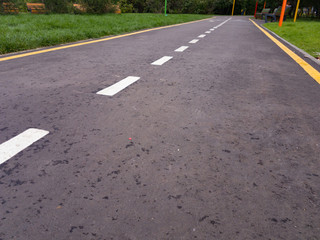 The marks on the asphalt road in the city