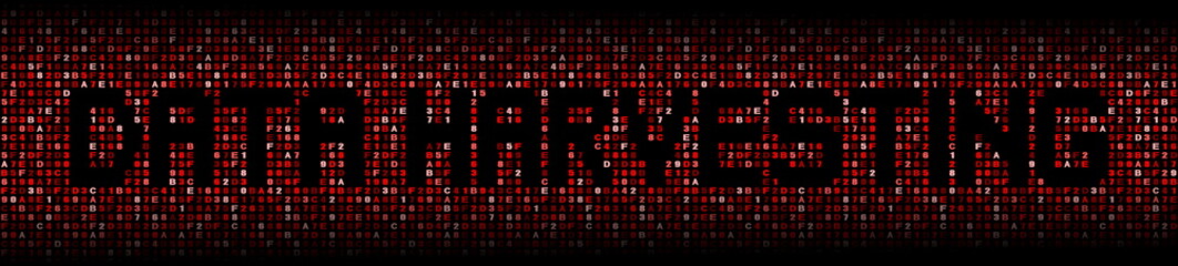 Data Harvesting text on red hex background illustration
