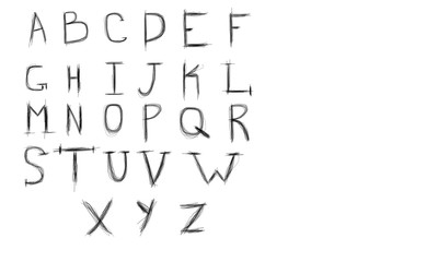 English alphabet sequentially made with pencil on white background