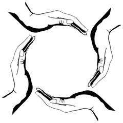 People hands making circle conceptual round symbol isolated vector illustration on white background 