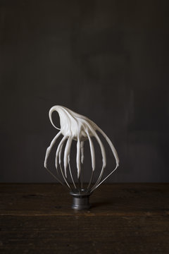 Close up of meringue on a whisk