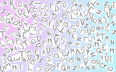 English alphabet in a mess on bright background