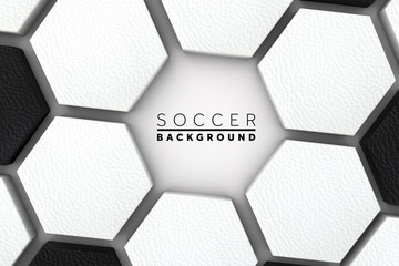 Soccer ball hexagon background. black and white football pattern. 3d Rendering