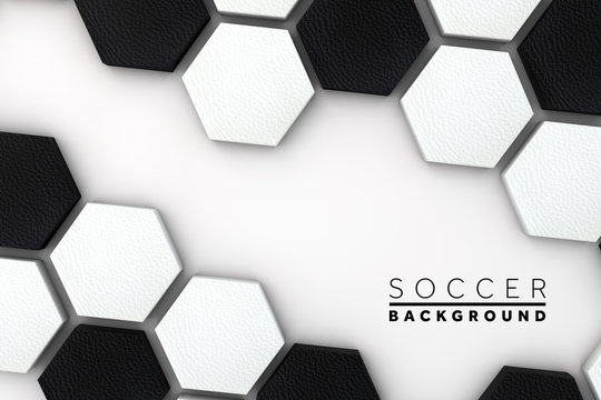 Soccer ball hexagon background. black and white football pattern. 3d Rendering