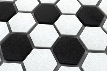 Soccer ball hexagon background. black and white football pattern. 3d Rendering