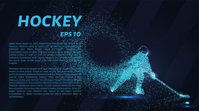 Hockey from the particles. Hockey consists of small circles. Hockey player breaks down into molecules.