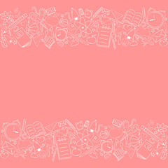 Concept of a school banner with hand drawn elements. Vector.