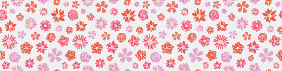 Multicoloured floral banner in retro style - seamless texture. Vector.
