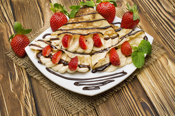 Crepes with Banana and strawberries