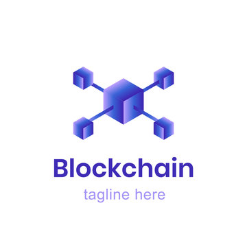 Blockchain logo template. Finance business industry sign. Crypto currency and bitcoin mining logotype.