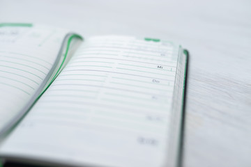 Gr&uuml;ner Terminkalender/Planer ge&ouml;ffnet