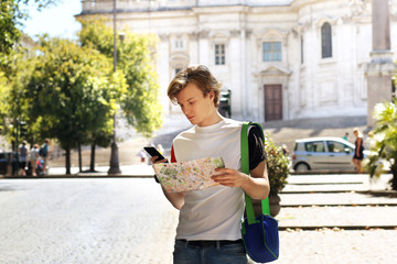Tourist looking at map