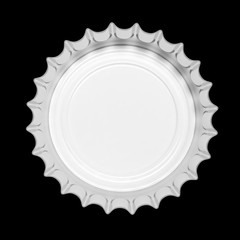 Glass beer bottle cap isolated on black background, top view. 3d illustration