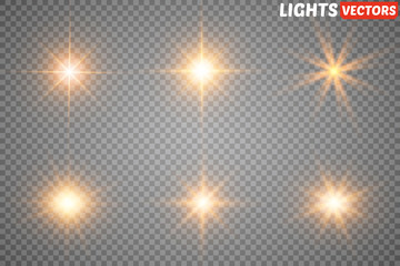 Fototapeta na wymiar Lights sparkles isolated. Vector illustration of glowing lens flares and sparks.