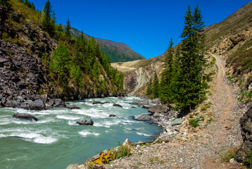 Fototapeta na wymiar Mountain landscape. The Chuya River in the Altai Republic.